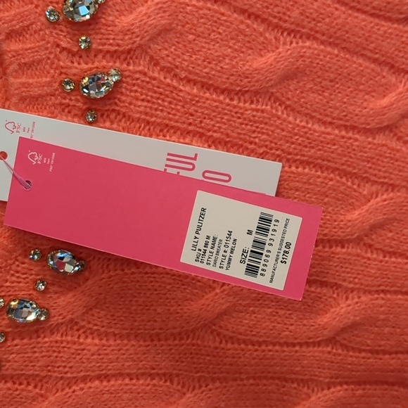 Lilly Pulitzer Dario Rhinestone Embellished Coral Scoop Neck Cable Knit Sweater - Picture 8 of 13